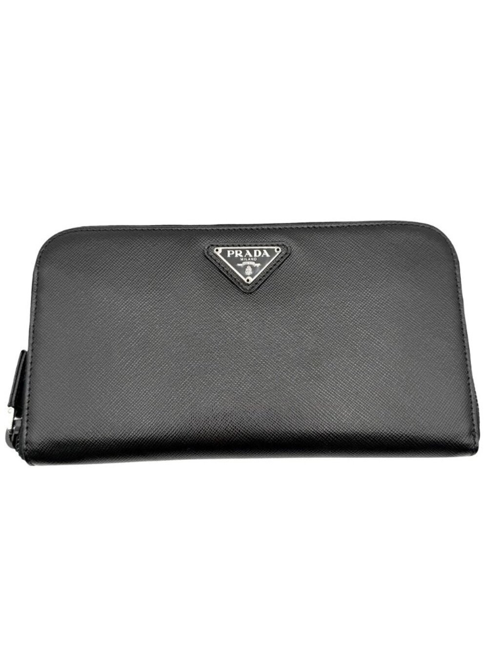 Prada Wallet Triangle Logo Saffiano Leather Black Silver